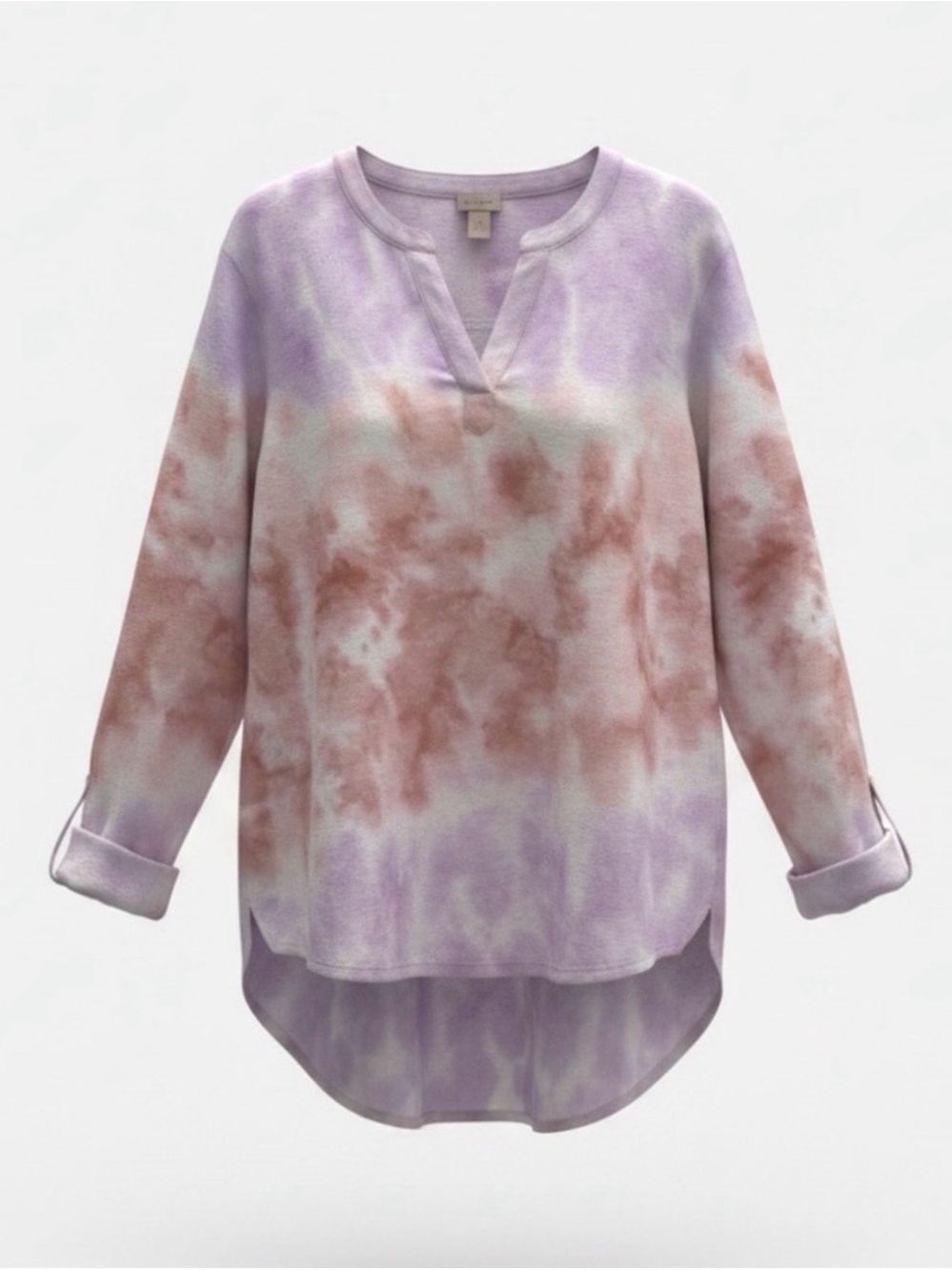 Chicos Tie Dye Split Neck Tunic Top Size- Purple/Pink Size 3/XL